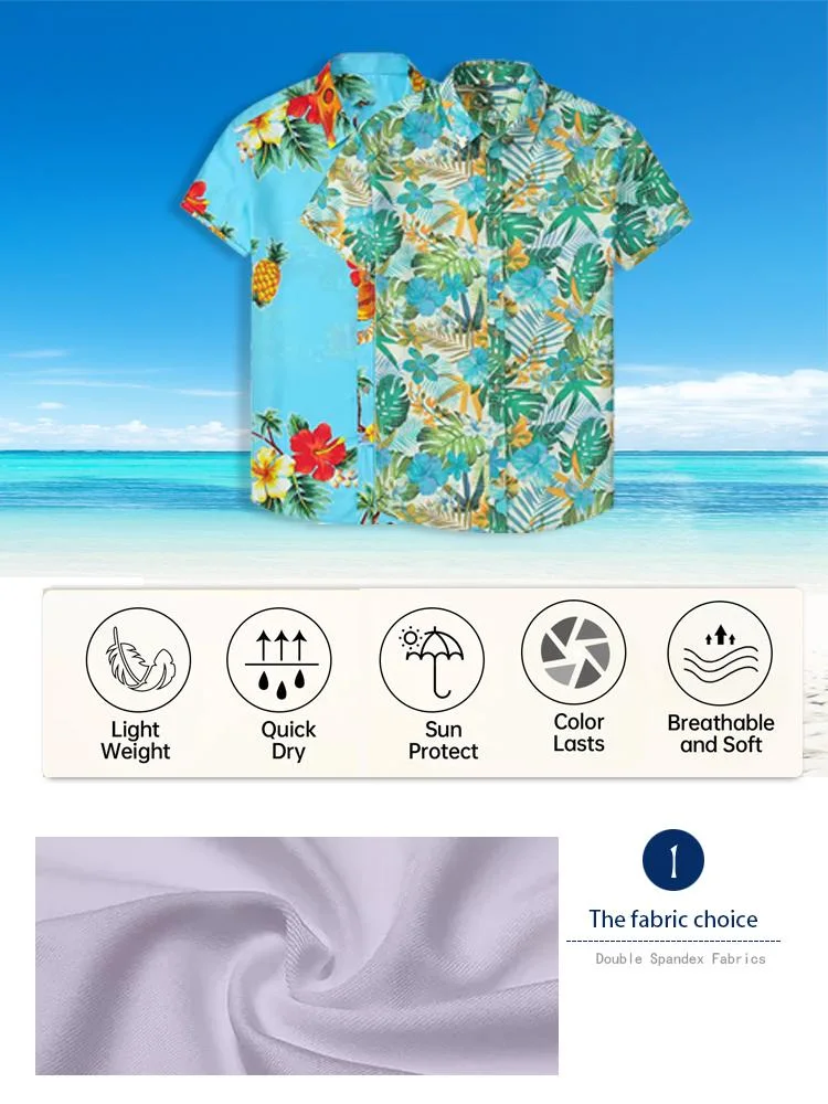 Summer Beach Regular-Fit Vacation Printed Short Sleeves Loose Tropical Shirts Men&prime;s Casual Hawaiian Shirt